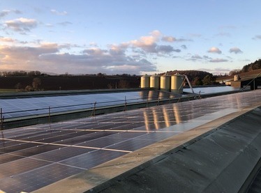 Poultry Farm 2MW PV System Trostrey Court Farm at sunset