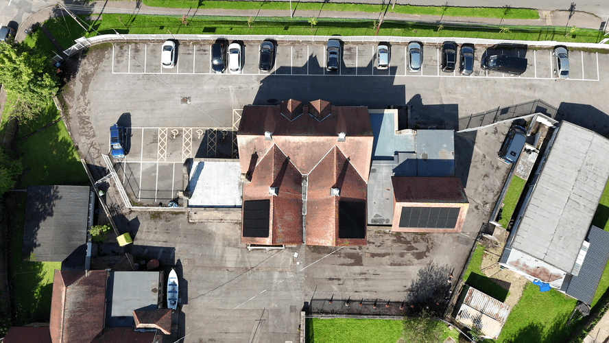 Birds Eye View of Lydney Community Centre Solar PV System
