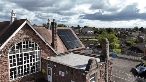 Close Up of Lydney Community Centre Solar Panels and Battery Storage System