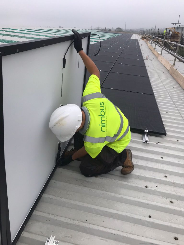 Nimbus Solar Engineer connecting Solar pv module at Toolbank