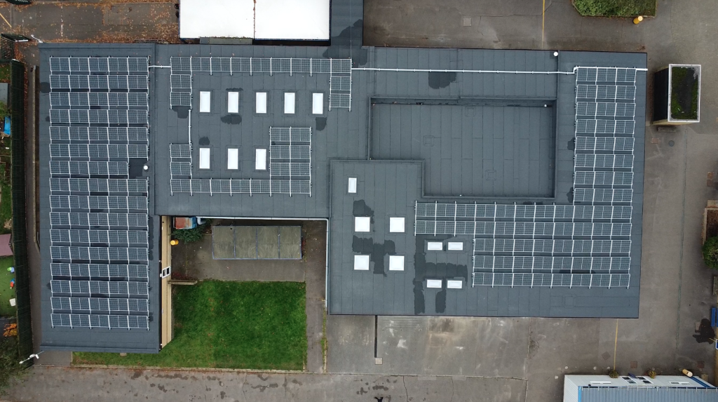 Towers School 76 kW Solar PV drone birds eye view